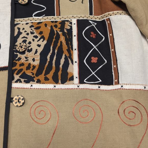 VTG Indigo Moon Patchwork Jacket Womens Size 1X Animal Print Tapestry Brown Tan - Picture 7 of 12